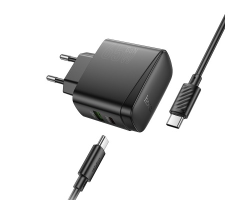 Мережевий зарядний пристрій з кабелем HOCO CS63A Bright PD65W(1A1C) charger set (C to C)(EU) Black (6942007638487)