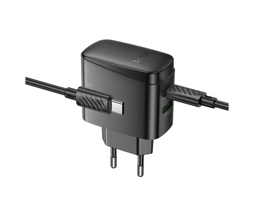 Мережевий зарядний пристрій з кабелем HOCO CS63A Bright PD65W(1A1C) charger set (C to C)(EU) Black (6942007638487)