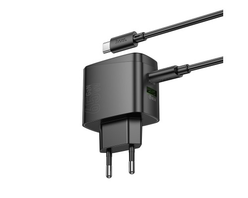 Мережевий зарядний пристрій з кабелем HOCO CS63A Bright PD65W(1A1C) charger set (C to C)(EU) Black (6942007638487)