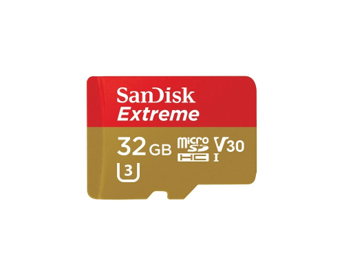Карта пам'яті microSDHC (UHS-1 U3) SanDisk Extreme Action A1 32Gb class 10 V30 (R100MB/s, 667x) (adapter SD) (SDSQXAF-032G-GN6MA)