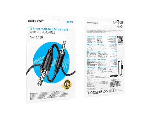 Аудіокабель BOROFONE BL26 3.5mm male to 3.5mm male, TPE, 1m Black (6941991122170)