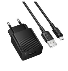 Мережевий зарядний пристрій з кабелем BOROFONE BAS71A Source single-port charger set(Micro) Black (6941991122590)