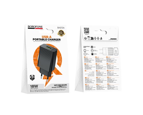 Мережевий зарядний пристрій BOROFONE BAS72A Source single port QC3.0 charger Black (6941991122637)