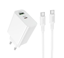 Мережевий зарядний пристрій BOROFONE BA108A Stellar PD30W+QC3.0 charger set (C to C) (EU) White (6941991125393)