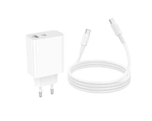 Мережевий зарядний пристрій з кабелем BOROFONE BA108A Stellar PD30W+QC3.0 charger set (C to C) (EU) White (6941991125393)