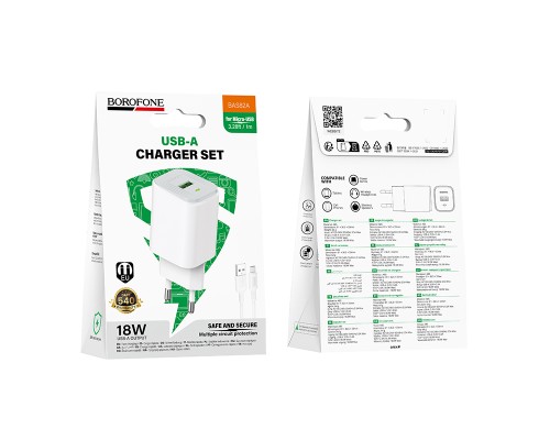 Мережевий зарядний пристрій з кабелем BOROFONE BAS82A Star single port QC3.0 charger set (Micro) (EU) White (6941991126734)