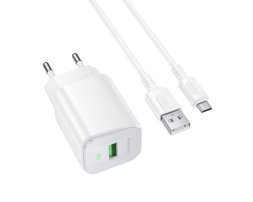 Мережевий зарядний пристрій з кабелем BOROFONE BAS82A Star single port QC3.0 charger set (Micro) (EU) White (6941991126734)