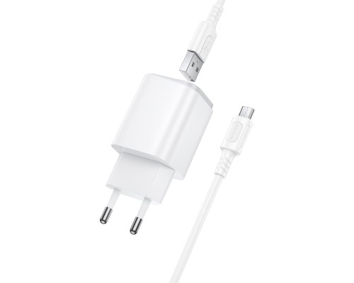 Мережевий зарядний пристрій з кабелем BOROFONE BAS82A Star single port QC3.0 charger set (Micro) (EU) White (6941991126734)