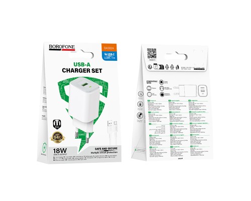 Мережевий зарядний пристрій BOROFONE BAS82A Star single port QC3.0 charger set (Type-C) (EU) White (6941991126758)