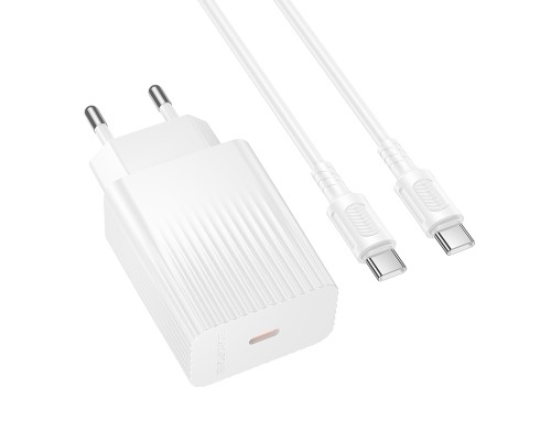 Мережевий зарядний пристрій з кабелем BOROFONE BAS75A Source single port PD30W charger set (C to C) (EU)White (6941991122866)