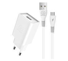 Мережевий зарядний пристрій з кабелем WUW-T82 Single USB home charger set micro (6972573336388)