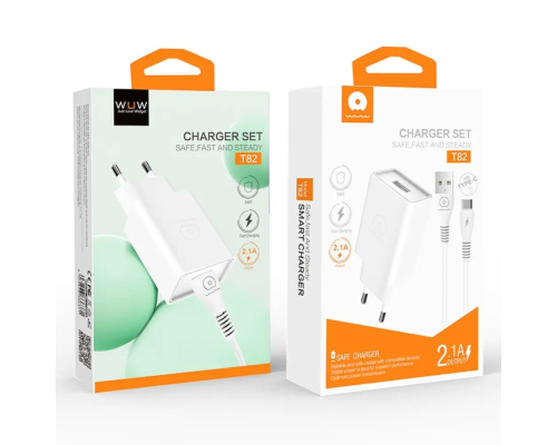 Мережевий зарядний пристрій з кабелем WUW-T82 Single USB home charger set type-c (6972573336555)