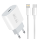 Мережевий зарядний пристрій з кабелем WUW-T79L PD 20W USB C charger with type c to lightning cable (6972573336234)