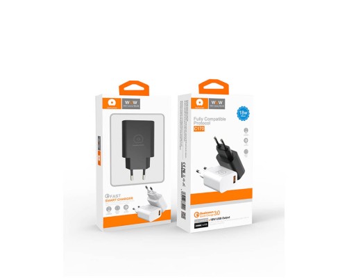 Мережевий зарядний пристрій WUW-C170 QC 3.0 single USB charger 18W (6972573335312)