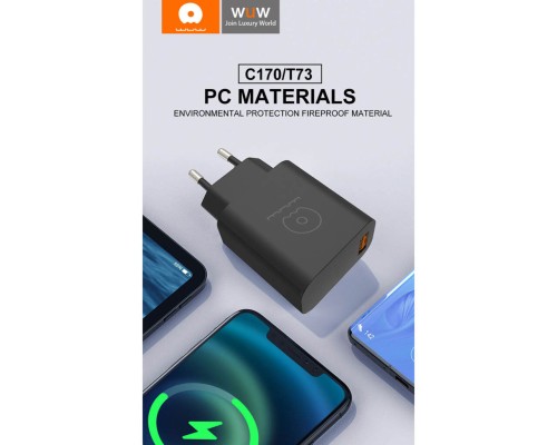 Мережевий зарядний пристрій WUW-C170 QC 3.0 single USB charger 18W (6972573335312)