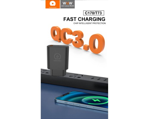 Мережевий зарядний пристрій WUW-C170 QC 3.0 single USB charger 18W (6972573335312)