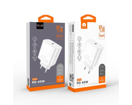 Мережевий зарядний пристрій WUW-C202 PD45W GaN Eu Smart Charger (6972573336821)