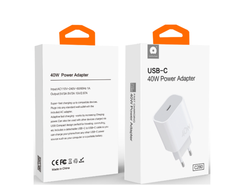 Мережевий зарядний пристрій WUW-C280 Type-C PD 40W charger (6978749570341)