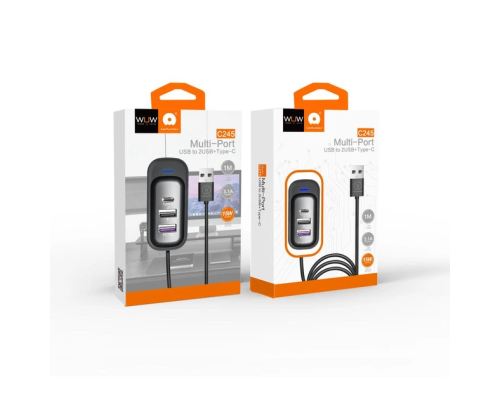 USB-хаб WUW-C245 3-in-1 USB-A  to 2 USB-A, USB-C Black (6972573338511)