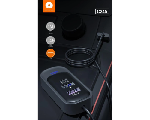 USB-хаб WUW-C245 3-in-1 USB-A  to 2 USB-A, USB-C Black (6972573338511)