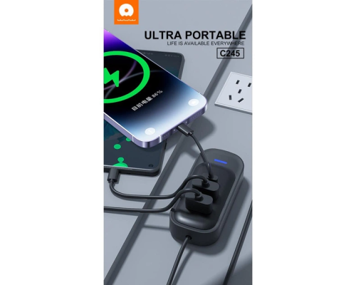 USB-хаб WUW-C245 3-in-1 USB-A  to 2 USB-A, USB-C Black (6972573338511)
