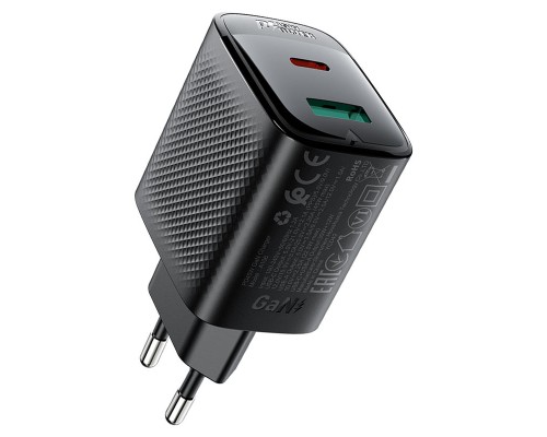 Мережевий зарядний пристрій ACEFAST A106 PD45W GaN (USB-C+USB-A) charger (EU) Black (6974316284031)