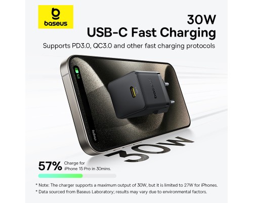 Мережевий зарядний пристрій Baseus Palm Fast Charger 1C 30W EU Cluster Black (P10111605113-00)