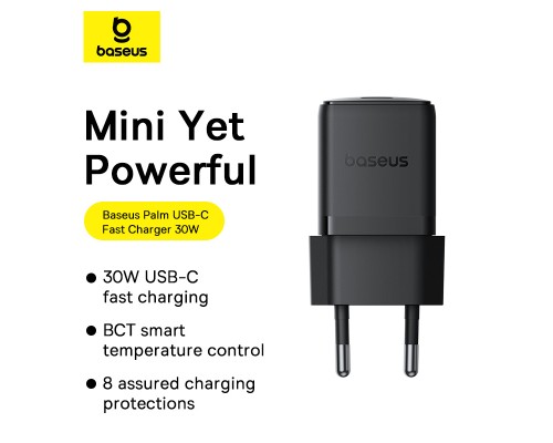 Мережевий зарядний пристрій Baseus Palm Fast Charger 1C 30W EU Cluster Black (P10111605113-00)