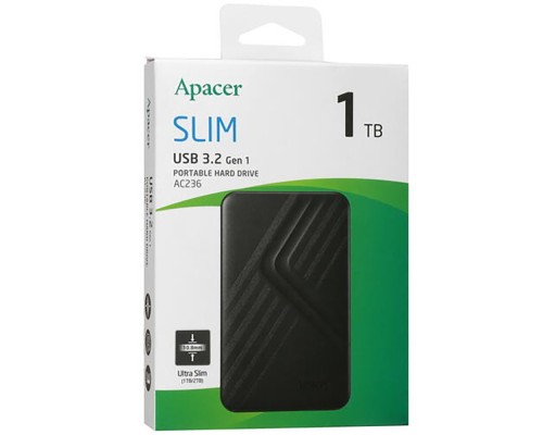 Зовнішній жорсткий диск PHD External 2.5'' Apacer USB 3.2 AC236 1Tb Black (color box) (AP1TBAC236B-1)
