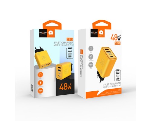 Мережевий зарядний пристрій WUW-C212 48W Charger 2 USB C +  2 USB C yellow (C212)