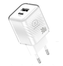 Мережевий зарядний пристрій WUW-C228 30W Gan Charger USB C + USB A white (C228)