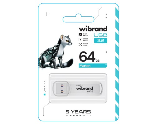 Флеш-накопичувач Wibrand USB 3.2 Gen1 Marten 64GB White (WI3.2/MA64P10W)