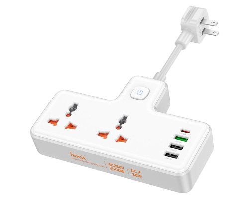 Мережевий подовжувач HOCO AC12 Reise 2-position expansion socket(PD30W/1C3A) (US) White (6942007607087)