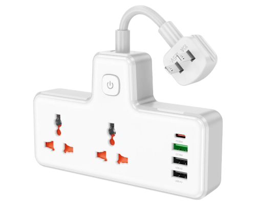 Мережевий подовжувач HOCO AC12 Reise 2-position expansion socket(PD30W/1C3A) (US) White (6942007607087)