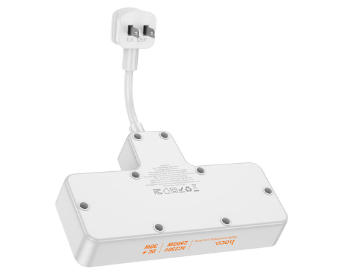 Мережевий подовжувач HOCO AC12 Reise 2-position expansion socket(PD30W/1C3A) (US) White (6942007607087)