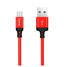 Кабель HOCO X14 USB to Micro 2,4A, 1m, nylon, aluminum connectors Black-red (6957531062851)