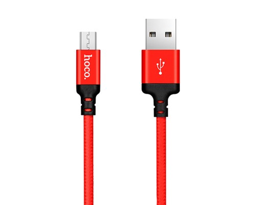 Кабель HOCO X14 USB to Micro 2,4A, 1m, nylon, aluminum connectors Black-red (6957531062851)