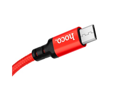 Кабель HOCO X14 USB to Micro 2,4A, 1m, nylon, aluminum connectors Black-red (6957531062851)