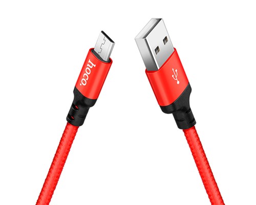 Кабель HOCO X14 USB to Micro 2,4A, 1m, nylon, aluminum connectors Black-red (6957531062851)