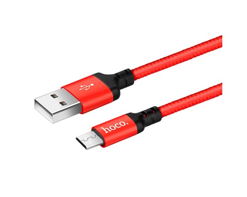 Кабель HOCO X14 USB to Micro 2,4A, 1m, nylon, aluminum connectors Black-red (6957531062851)
