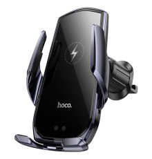 Автотримач для телефона з БЗП HOCO CA202 Plus Enlightener infrared induction wireless charging car holder(air outlet) Black metal gray (6942007623469)