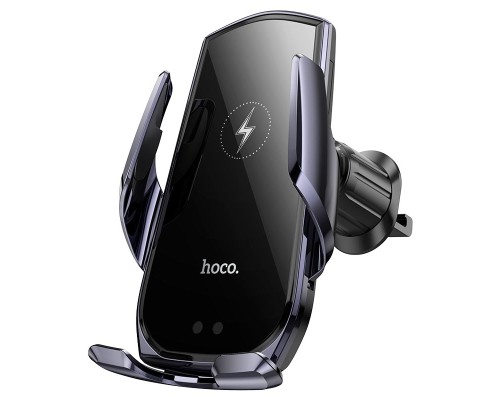 Автотримач для телефона з БЗП HOCO CA202 Plus Enlightener infrared induction wireless charging car holder(air outlet) Black metal gray (6942007623469)
