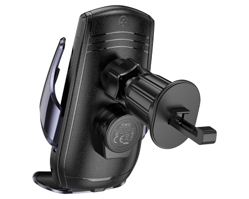 Автотримач для телефона з БЗП HOCO CA202 Plus Enlightener infrared induction wireless charging car holder(air outlet) Black metal gray (6942007623469)