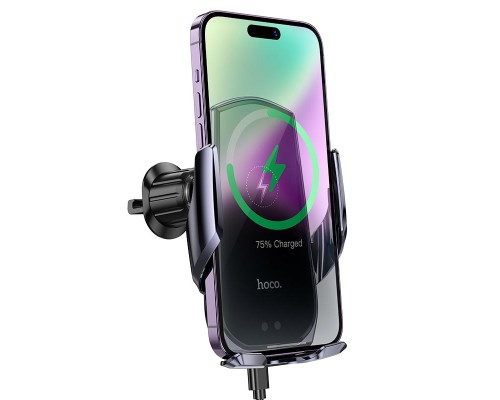 Автотримач для телефона з БЗП HOCO CA202 Plus Enlightener infrared induction wireless charging car holder(air outlet) Black metal gray (6942007623469)