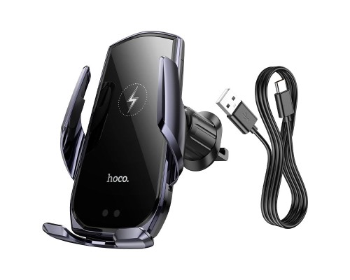 Автотримач для телефона з БЗП HOCO CA202 Plus Enlightener infrared induction wireless charging car holder(air outlet) Black metal gray (6942007623469)