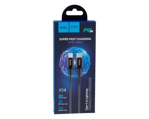 Кабель HOCO X14 Type-C to iP 3A, 20W, 2m, nylon, aluminum connectors, Black (6931474752208)