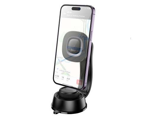 Автотримач для телефона з БЗП HOCO HW31 Crown magnetic wireless charging car holder(center console) Black Metal Gray (6942007646932)