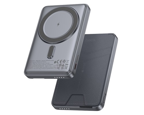 Зовнішній акумулятор HOCO Q46 Title PD20W magnetic power bank+card holder+phone holder(5000mAh) Silver Gray (6942007663106)