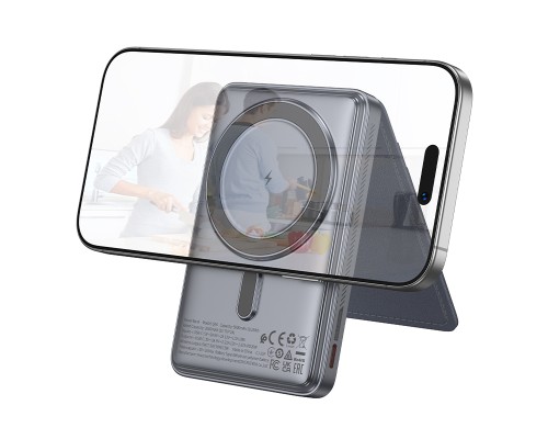 Зовнішній акумулятор HOCO Q46 Title PD20W magnetic power bank+card holder+phone holder(5000mAh) Silver Gray (6942007663106)