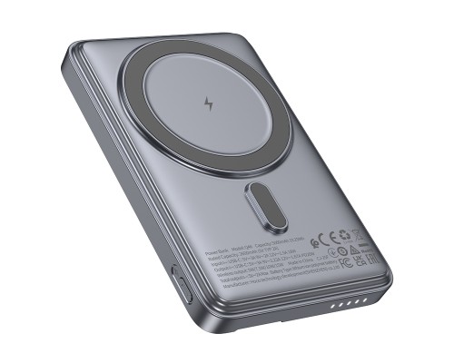 Зовнішній акумулятор HOCO Q46 Title PD20W magnetic power bank+card holder+phone holder(5000mAh) Silver Gray (6942007663106)